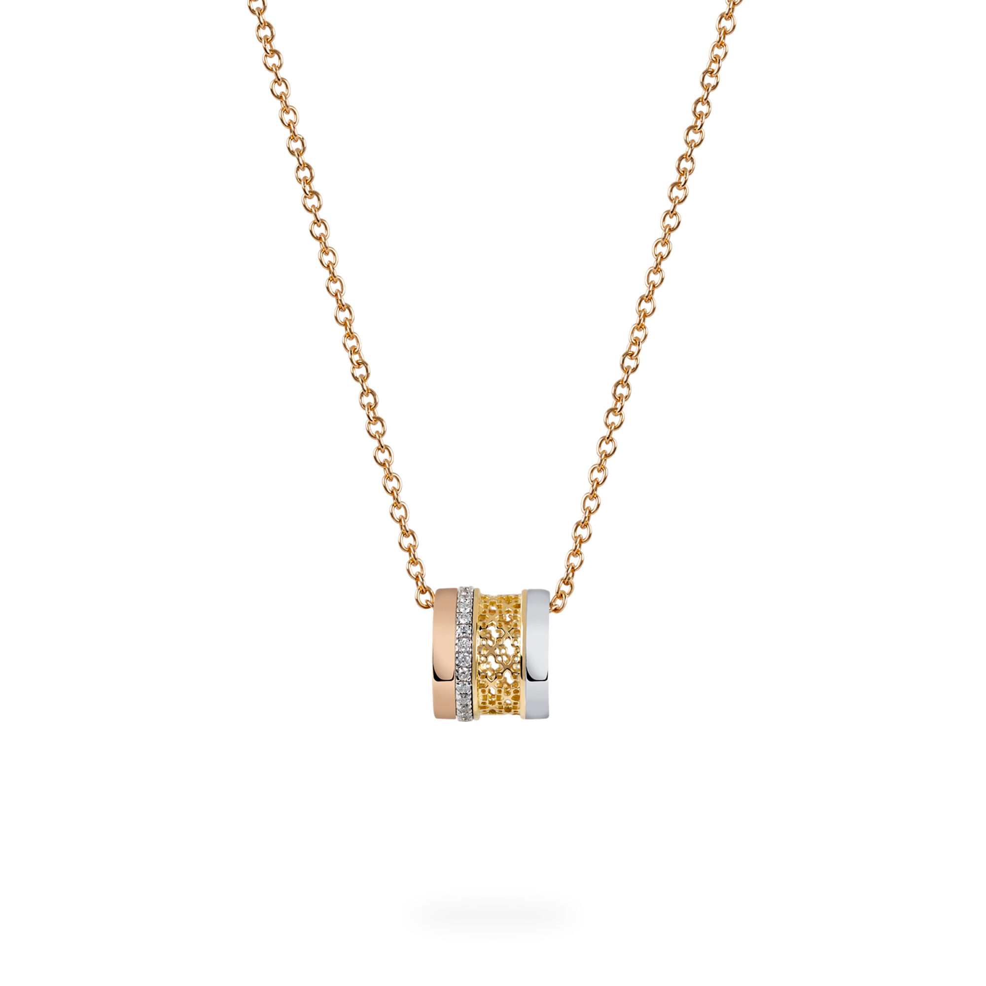 Diamond Barrel Necklace, Tri-Gold | Birks Dare to Dream